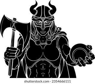 A Viking female warrior woman gladiator tennis sports mascot