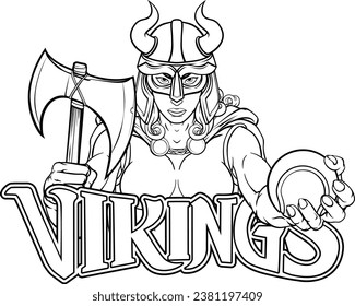 A Viking female warrior woman gladiator tennis sports mascot