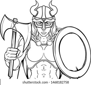 Viking female warrior woman sports team mascot cartoon character