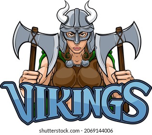 Viking female warrior woman sports team mascot cartoon character