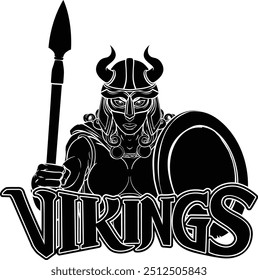 Viking female warrior woman sports team mascot cartoon character