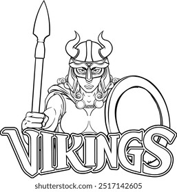 Viking female warrior woman sports team mascot cartoon character