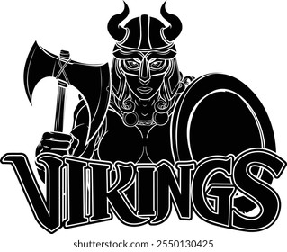 Viking female warrior woman sports team mascot cartoon character