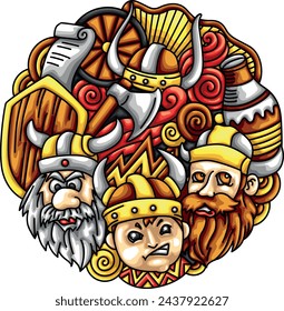 Viking Fighter Doodle Vector Templates Design Illustration