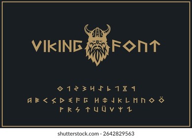 Viking font, nordic rune type, ethnic scandinavian typeface, norse epic alphabet. Font. Vector 
