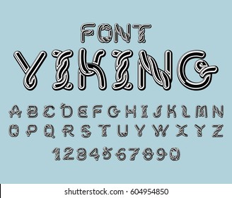Viking font. norse medieval ornament Celtic ABC. Traditional ancient manuscripts alphabet
