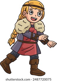 Viking Girl Cartoon Colored Clipart Illustration