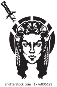 Viking girl. Vector illustrated/isolated. Black and white