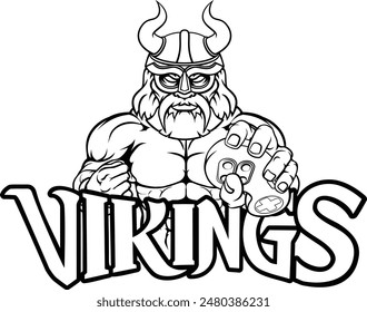 A Viking or gladiator warrior gamer mascot with video games controller 