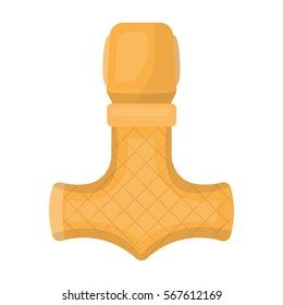 Viking god hammer icon in cartoon style isolated on white background. Vikings symbol stock vector illustration.