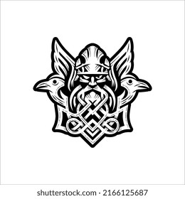 Viking God Odin With Ravens.vector