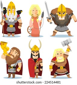 Viking gods cartoon illustrations