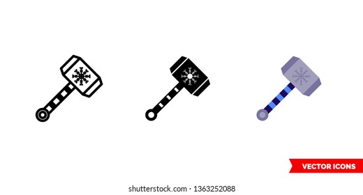 Viking hammer icon of 3 types: color, black and white, outline. Isolated vector sign symbol.