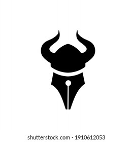 Viking Hat Pen Nib Logo Vector Icon Illustration Design