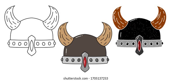 viking hat vector design. black and white. digital hand drawn. grain texture