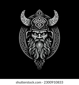 Viking Head. Antiker Krieger. Künstlerisches Konzept.