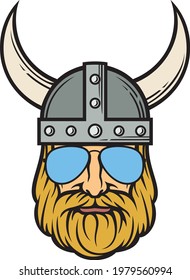 Viking head with aviator sunglasses vector