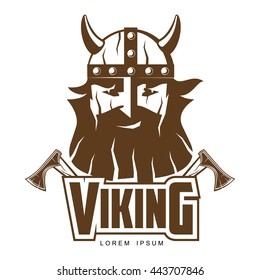 Viking head with a beard and axes vector illustration logo isolated on a white background 