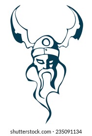 Viking Head with a Beard and Winged Helmet, Vector Illustration. 
