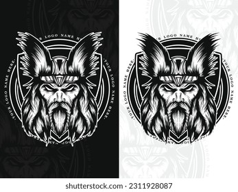 Viking head black and white logo