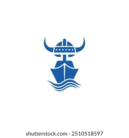 Viking head combination with ship company logo design.