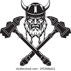 Viking Head With Crossed War Hammer Emblem