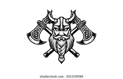 Viking head with double axe isolated vector