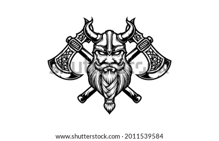 Viking head with double axe isolated vector