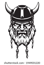 Viking Head Front View, Medieval Warrior Illustration