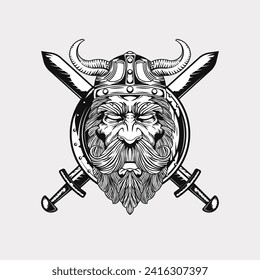 Ilustración vectorial del casco de la cabeza de la vigilia y del arte del hacha