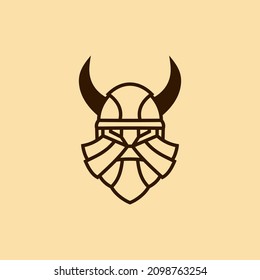 Viking head helmet line art vector logo design