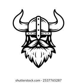 viking head helmet logo drawing coloring line art style sketch classic vintage design illustration