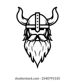 viking head helmet logo drawing coloring line art style sketch classic vintage design illustration