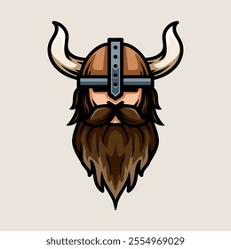 viking head helmet logo isolated colored drawing line art style design illustration