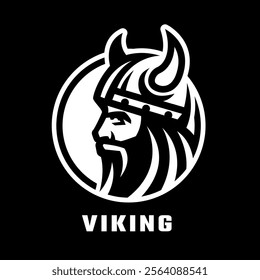 Viking head in helmet, logo on a dark background.