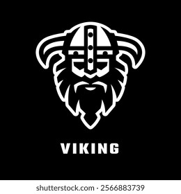 Viking head in helmet, logo on a dark background.