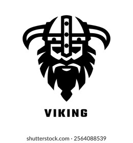 Viking head in helmet, logo. Vector illustration.