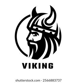 Viking head in helmet, logo. Vector illustration.