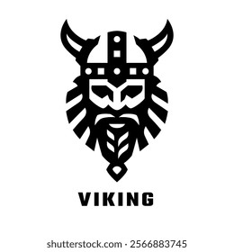 Viking head in helmet, logo. Vector illustration.