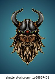 Viking head illustration with beard