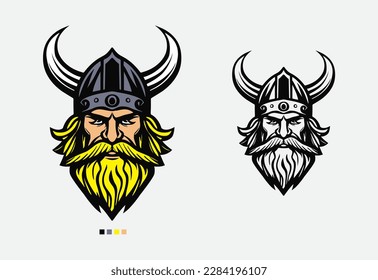 Viking Head Line Art Tattoo Stil Logo-Vorlage,