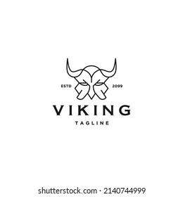 Viking head line logo icon design template flat vector