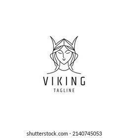 Viking head line logo icon design template flat vector