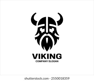 Viking Head Logo Design Icon Symbol Vector Template. Silhouette Nordic warrior symbol.