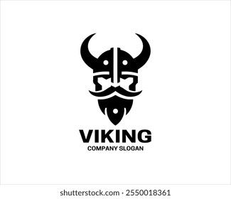 Viking Head Logo Design Icon Symbol Vector Template. Silhouette Nordic warrior symbol.