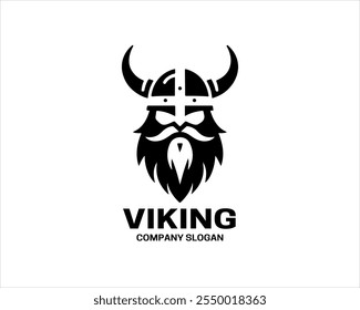 Modelo de vetor de símbolo de ícone de design de logotipo de cabeça Viking. Símbolo de guerreiro nórdico silhueta.