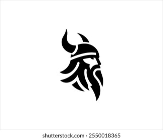 Viking Head Logo Design Icon Symbol Vector Template. Silhouette Nordic warrior symbol.