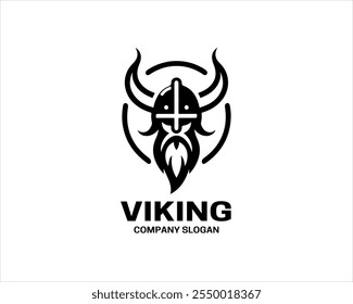 Viking Head Logo Design Icon Symbol Vector Template. Silhouette Nordic warrior symbol.