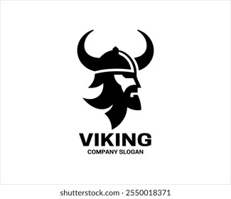 Viking Head Logo Design Icon Symbol Vector Template. Silhouette Nordic warrior symbol.