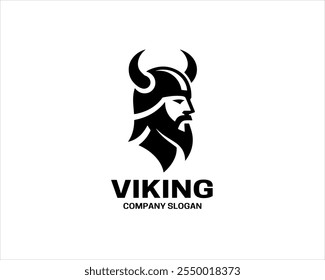 Viking Head Logo Design Icon Symbol Vector Template. Silhouette Nordic warrior symbol.